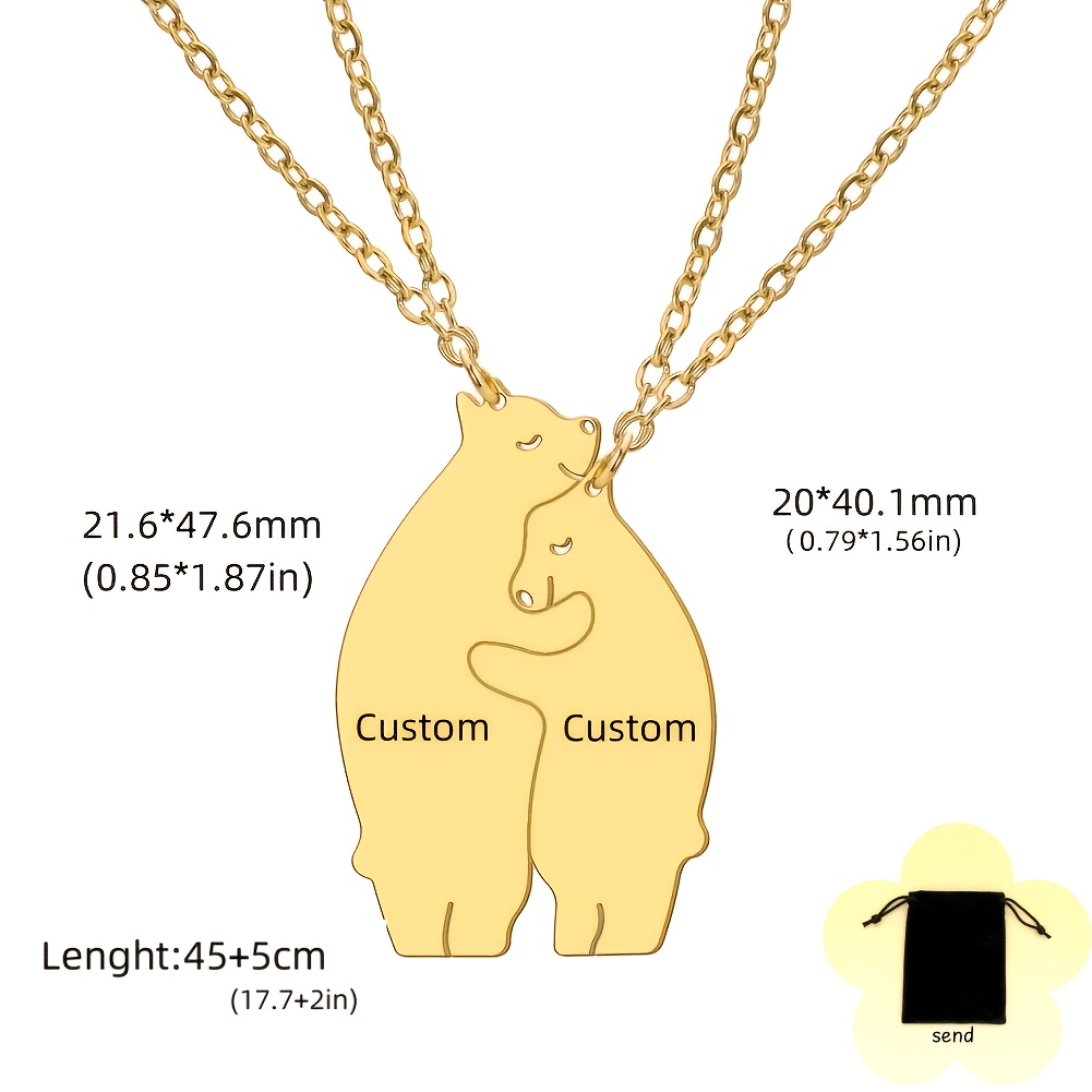 2pcs Personalized Custom Animal Bear Pendant Matching Necklace Set
